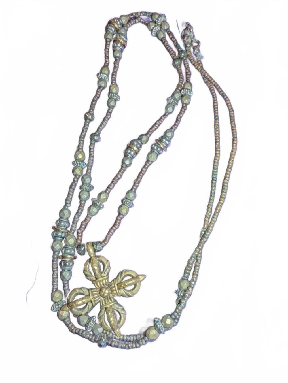 Vintage Beaded Multi-Strand Necklace with Floral Pendant